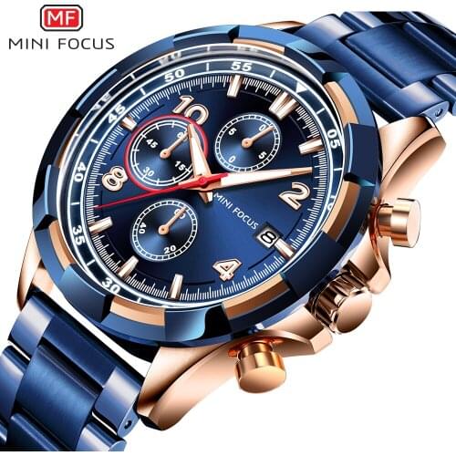 MINIFOCUS Men Watch Top Luxury Brand Stainless Steel Business Clock Chronograph Army Sport Quartz Male Watches Relogio Masculino