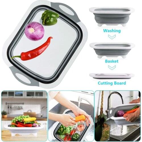 Multi-function Collapsible Cutting Board with Colander Kitchen Dish Tub Washing Draining Veggies Fruits Sink Storage Basket