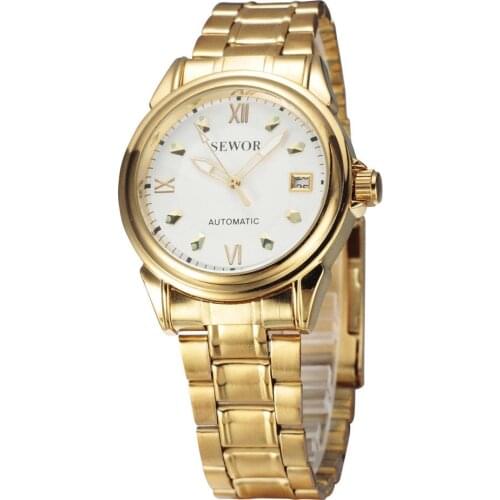 Fashion SEWOR Men Luxury Brand Gold Business Watch Automatic Mechanical Wrist Watches relogio masculino