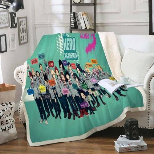 Cartoon Anime Sherpa Blanket My Hero Academia Fleece Blanket Picnic Travel Bedspread Sleeping Cover for Bedroom Nap Office