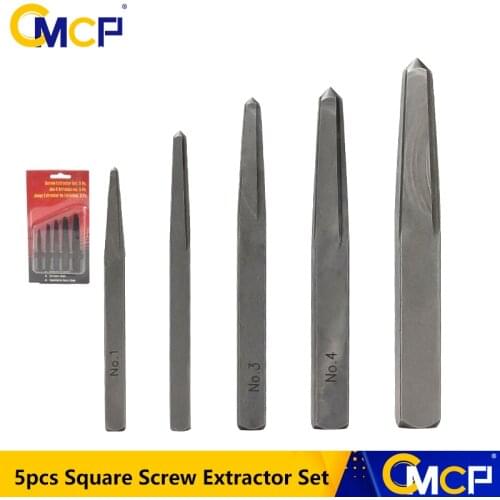 5pcs 1/8 3/16 15/64 5/16 3/8 Square Screw Extractor Set Broken Screw Remover Damaged Bolt Drill Bits Removal Tools