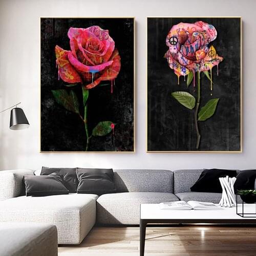 Blooming Rose Flowers City Street Graffiti Art Posters and Prints Abstract Vintage Bedroom Wall Decor Canvas Paintings Cuadros