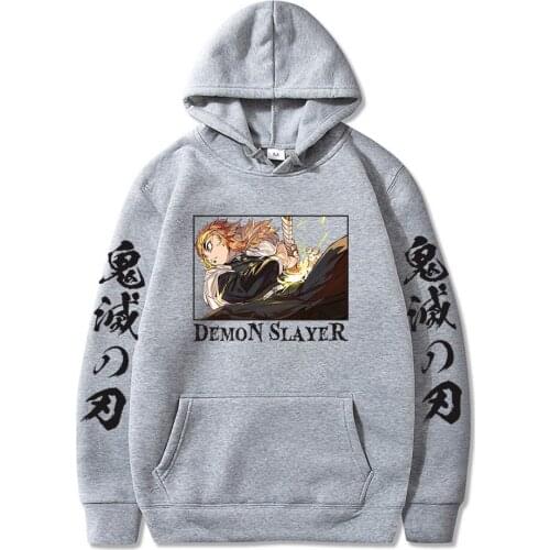 New Japanese Streetwear Anime Demon Slayer Costume Hoodies Rengoku Kyoujurou Flame Hashira Printing Dropship Sweatshirt