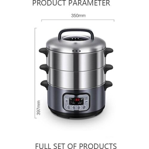 12.5L Large Capacity Multifunctional Stainless Steel 3-Layer Electric Steamer Portable Heating Lunch Box Food Warming Cabinet