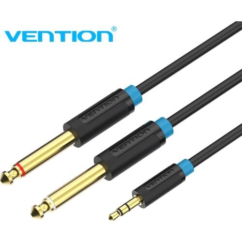 Vention 3.5mm to 2 6.35mm Audio Cable Stereo Aux 3.5 Male to Male 6.35 6.3 6.5 Mono Y Splitter Audio Cord 5m for Phone to Mixer
