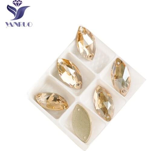 YANRUO 3223 Navette Golden Shadow Rhinestones Sew On Horse Eyes Glass Rhinestones Flat Back Golden Stones For Clothes
