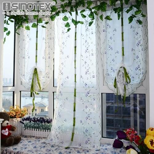 Morning Glories Window Roman Curtain Embroidered Sheer For Kitchen Living Room Bedroom Pastoral Tulle Window Curtain Screening