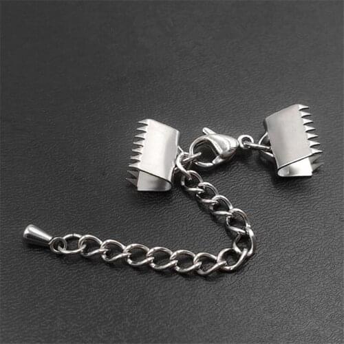 20pcs Stainless Steel Leather Cord End Clip Extension Chains Flat Leather Cord Clasps for DIY Bracelet Necklace Jewelry Making