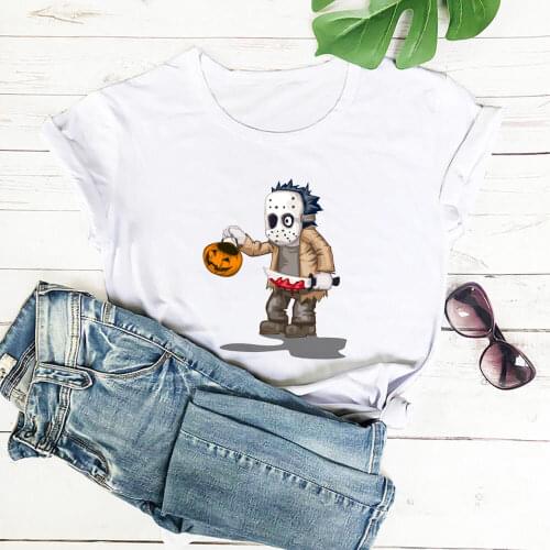 Halloween Graphic Print 100%Cotton Women Tshirt Unisex Funny Summer Casual Short Sleeve Top Halloween Party Shirt Holiday Tee