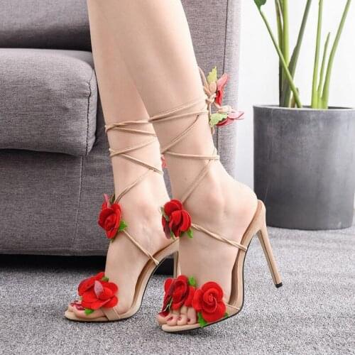 Fashion Women Sandals High Heels Point Toe Shoes In Heel Female Shoes Flower Cross Tied Summer Womens Sandals 2021 Party Shoes