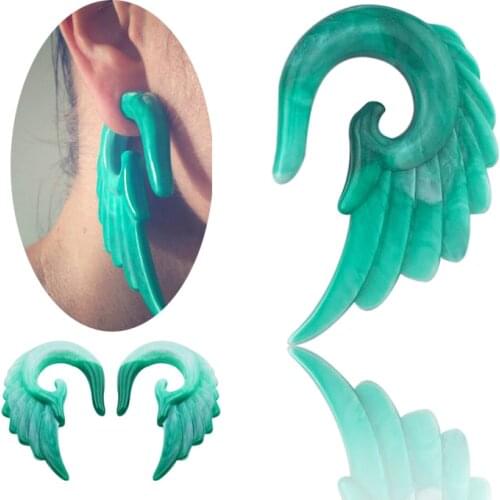 1 Pair Ear Plugs Tunnels Earrings Ear Stretching Tapers Acrylic Wing Green Ears Plug Tapers Expander Stretcher Ear Plug 3mm 10mm
