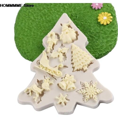 1PC Christmas Mould Santa Claus Chocolate Fondant Cake Mold Xmas Tree Silicone Mould Random