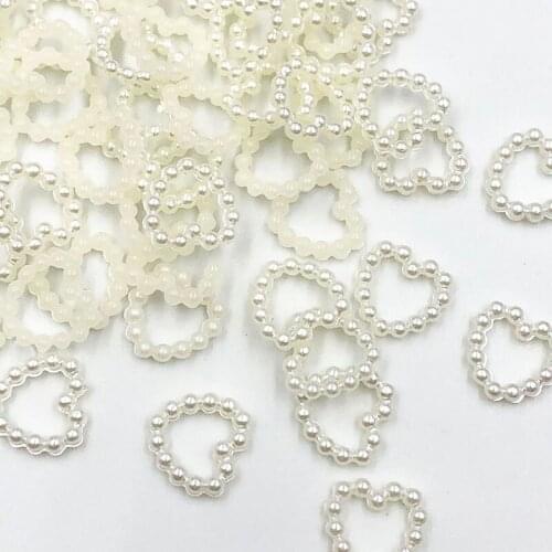 100pcs Beige / White Heart Scrapbooking Peach Flat Back Half White DIY Crafts Mobile Phone Embellishment 11mm