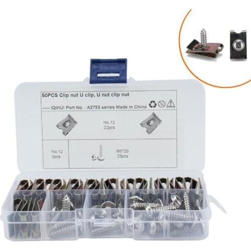50pcs/lot U Metal Nuts No.12 Fasteners Clip Automobile Engine Self Tapping Screws Assortment Kit