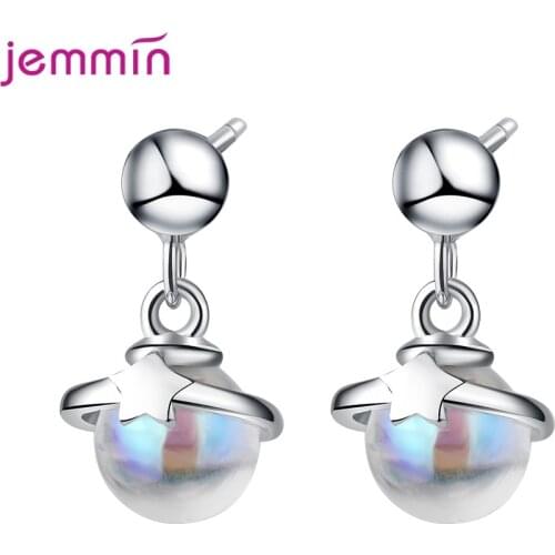 925 Sterling Silver Moonstone Universe Planet Drop Earrings for Women Girl Party Gifts Prevent Allergy Dangler Jewelry