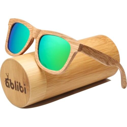 Ablibi 100% Natural Bamboo Wooden Sunglasses for Men Womens Green Polarized Brand Designer Sun Glasses in Bamboo Tube