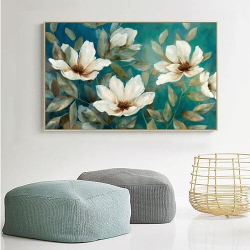 Nordic Abstract White Flowers Green Plant Canvas Art Paintings For Living Room Bedroom Picture And Prints Wall Poster Home Decor