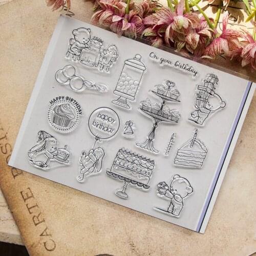 Cake Birthday Rabbit Bear Transparent Clear Stamp for Seal DIY Scrapbooking Photo Album Decorative Clear Stamp Sheets T1243