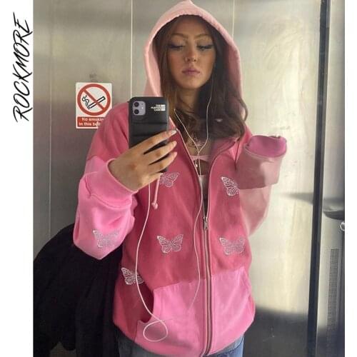 Brown Letter Print Hoodies WomenS Sweatshirts Oversized Hoodie Pocket Vintage Clothing Autumn Zipper Long Sleeve Top Korean Y2K