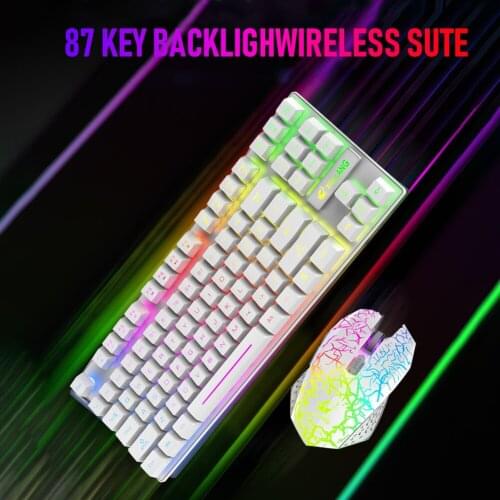 Wireless Rechargeable Colorful Backlight 3 Gears 2400 DPI Keyboard Mouse T87 6 Buttons 2.4GHz Adjustable Combos Set for Office