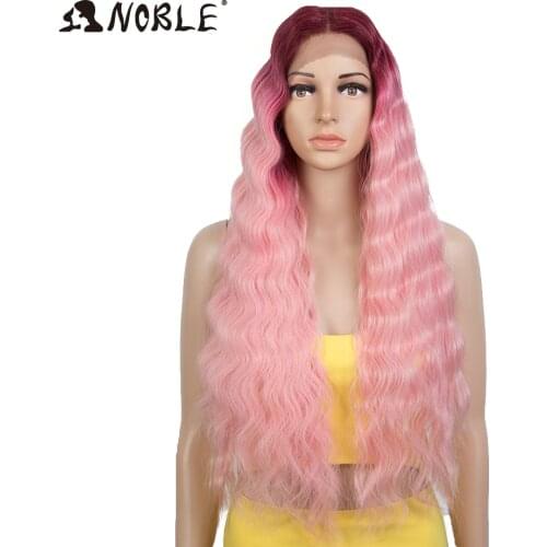 Noble Cosplay Synthetic Lace Wig Long Wavy Lace Part Wig 28 Inch Pink Wig Ombre Blonde Wig heat resistant wigs For Black Women