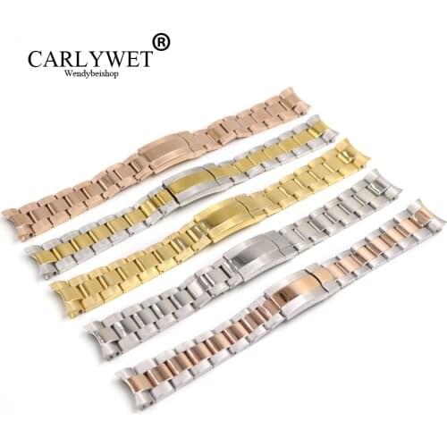 CARLYWET 20mm Gold Silver Steel Solid Curved End Screw Links Deployment Clasp Watch Wrist Band Bracelet For Submariner GMT