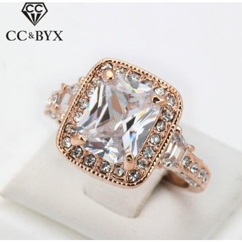 CC Jewelry Fashion Jewelry Rings For Women Luxury Bridal Wedding Rose Gold Color Square Stone Ring Engagement Accessories CC1072