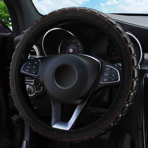 FORAUTO Car Steering Wheel Cover PU Leather Crystal Crown Steering Covers 37-38CM Diameter Interior Accessories Car-styling
