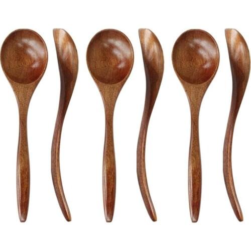 Wooden Spoons for Eating, 6 Pieces Natural Wood Eating Spoon, 7 Inch Eco-Friendly Handmade Teaspoon for Dinner, Salad Desserts