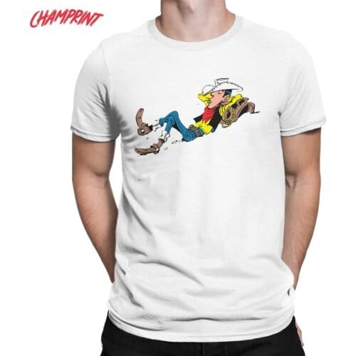 Lucky Luke T Shirt Mens Cotton Leisure T-Shirts Crew Neck Tees Short Sleeve Tops 4XL 5XL