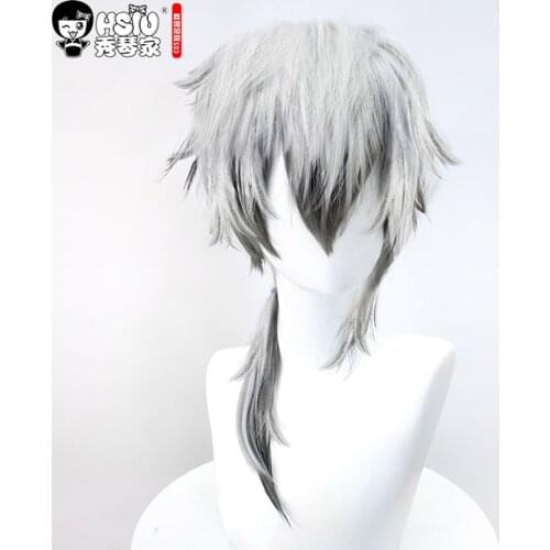 HSIU Game Arknights SilverAsh Cosplay clothing Wig,boy Silver White short hair,Silver Ear Hair Accessories,Fiber Syntheitc wig