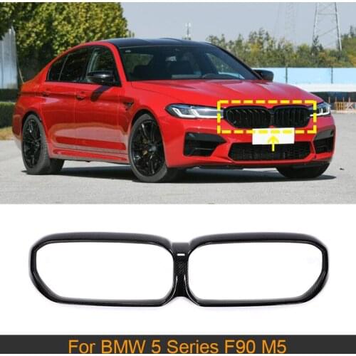 Carbon Fiber Front Bumper Grille Mesh Frame For BMW 5 Series F90 M5 2021 2022 Car Front Grill Frame Cover Mesh Trim