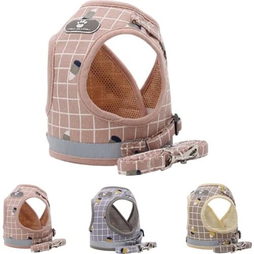 Dog Harness Lead Leash Set Breathable Cat Mesh Vest Reflective Pet Collar Antiescape Pet Accessories For Small Dogs Supplies