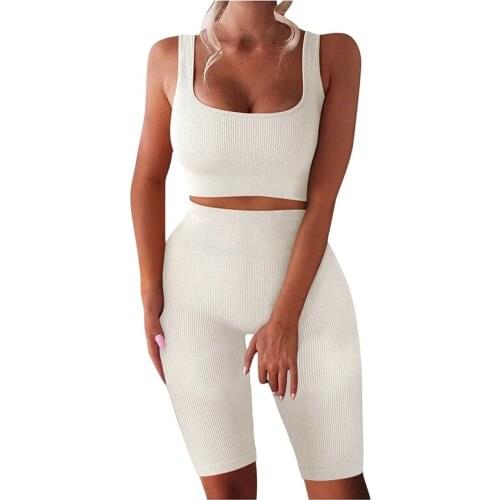 Women Two Piece Suits Seamless Sport Set Crop Top Bra Legging Sportsuit Workout Outfit Fitness Wear Yoga Gym Ribbed High Waist