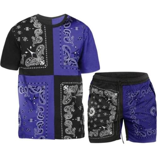 Summer New Trend European And American High Street 3D Printing Color Matching Suit Mens Hip-Hop Short-Sleeved T-Shirt + Shorts