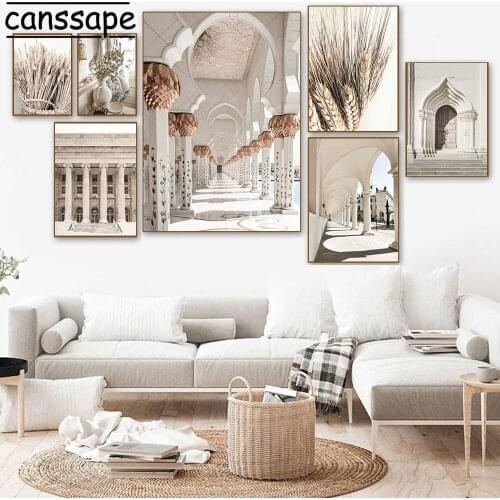 Moroccan Architecture Canvas Painting Wheat Poster Prints Dried Flowers Wall Paintings Islamic Wall Pictures Living Room Decor
