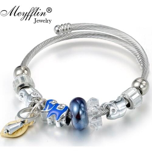 Meyfflin 2020 New Silver Color Lovely Elephant Beads Charms Bracelets For Women Crystal Ball Bracelet & Bangle Fashion Jewelry