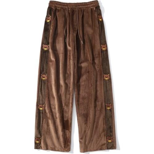 Mens Casual Loose Velvet Harem Pants HipHop Streetwear Drawstring Straight Sweatpants Unisex Oversized Jogger Pants Wide Leg