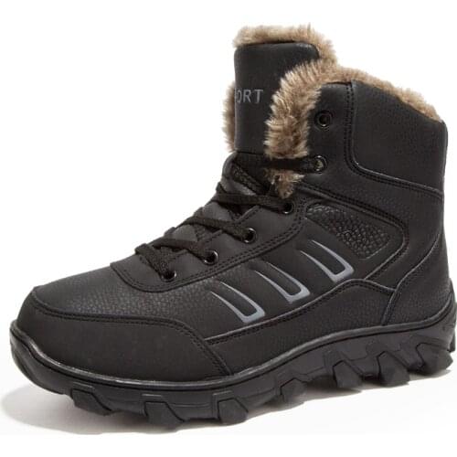 Mens boots winter leather male snow boots men cotton-padded shoes keep warm safety work safeti boots antiskid plus size 39-48