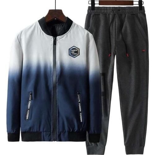 L to 8XL Sport Set Men Baseball Collar Sportswear Windproof Gradient Gym Bowling Sportsuit 2021 New Classic Golf Jacket Sets