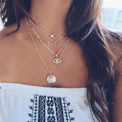 New Hot Sale Jewelry Necklace Fashion Pop Multilayer Stars Moon Crystal Constellation Necklace Boho Wholesale Statement Necklace