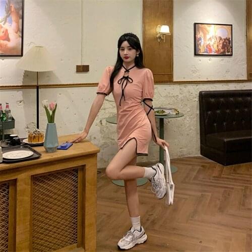 Slim Fit Slimming Retro Dress Womens Design Sense Niche Summer 2021 New Sweet Short Improved Cheongsam Dress