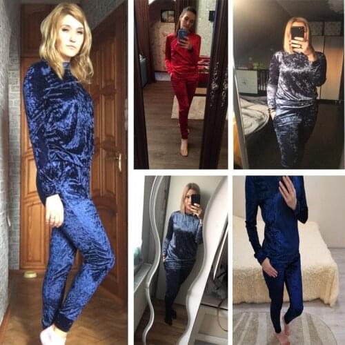 Autumn Women Warm Velvet 2 Two Piece Set Tracksuit Velor Smooth Soft Home Suit Women Fitness Set