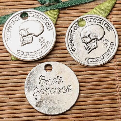 16pcs dark silver color round shaped skull head pattern design charms EF2726