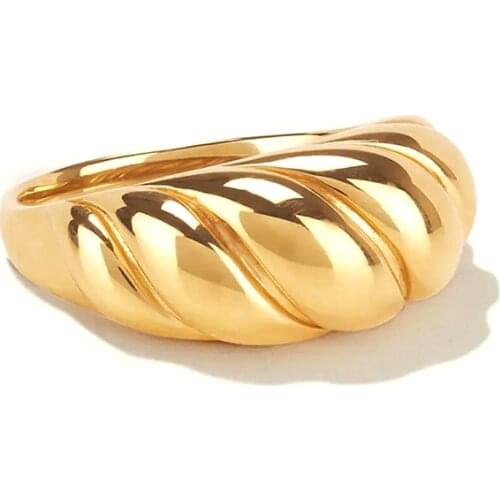 European and American 24k Gold-Plated Silver Spiral Pattern Punk Finger Ring For Girls Woman Engagement Anniversary Ring Jewelry