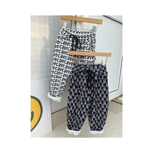 2021 Autumn New Childrens Trousers Korean Boys and Girls Letters Crimped Loose Casual Pant Kids Boys Pleated Pants Baby Clothes