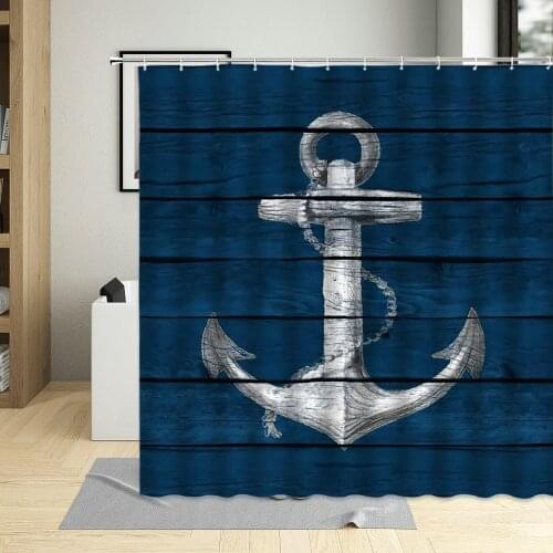 Sailor Anchor Shower Curtain Wood Grain Ship Anchors Printing Hanging Curtains Waterproof Polyester Bathroom Decor With Hooks