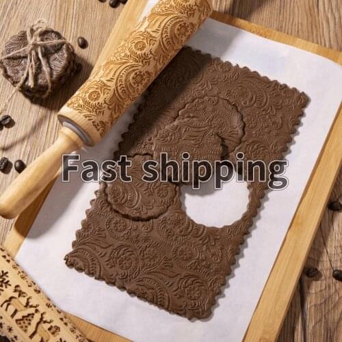 35*5cm Christmas Embossing Rolling Pin Baking Cookies Noodle Biscuit Fondant Cake Dough Engraved Roller Reindeer Snowflake