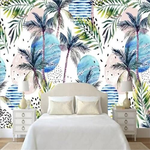 Modern minimalist tropical rainforest plant coconut tree mural background wall manufacturers wholesale wallpaper mural custom ph