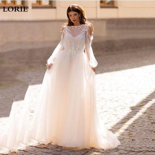 LORIE Princess Wedding Dresses Soft Tulle Puff Sleeve movable Beach Bridal Gown Off The Shoulder Backless Boho Wedding Gowns